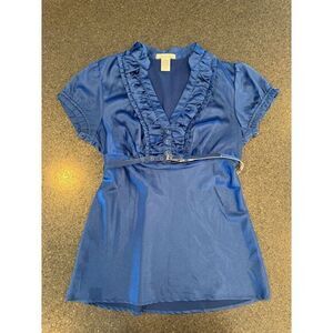 Vintage Charlotte‎ Russe Blue Silky Babydoll Top Y2K Belted Medium